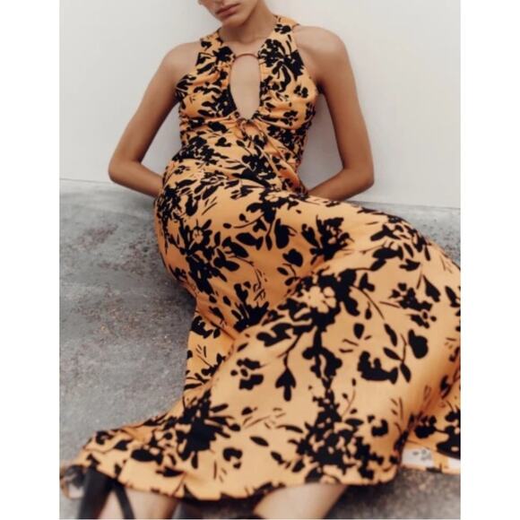 SHONA JOY Solare Cutout Floral Maxi Dress in Tangerine & Black Size 10 - Picture 2 of 10